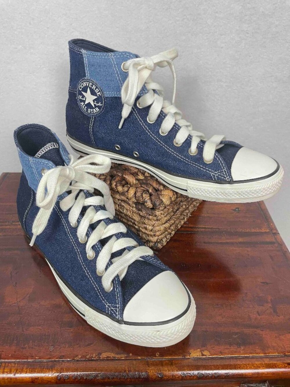 Converse Chuck Taylor All Star Denim Patchwork Hi Sneakers Mens Size 10